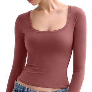 Long Sleeve Top Scoop Neck Pumiey Brand
